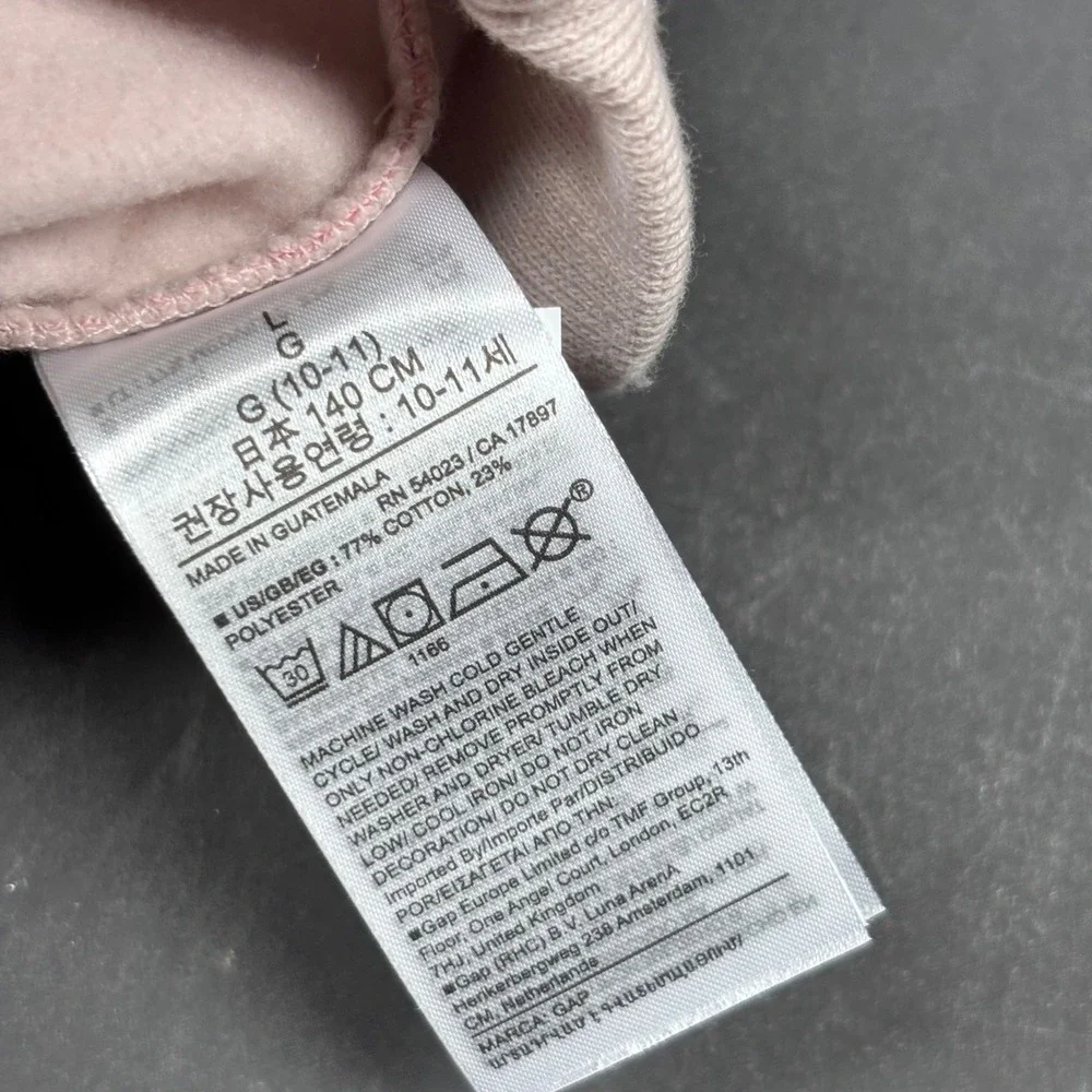 GAP Kids Allover Logo Pullover Hoodie Sweatshirt Pink Girls Large(10) Pocket NWT